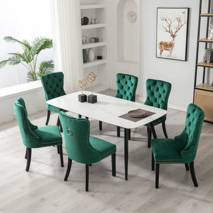 8x Velvet Dining Chairs- Green - Cosy Abode