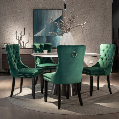 8x Velvet Dining Chairs- Green - Cosy Abode