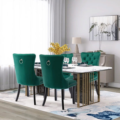 8x Velvet Dining Chairs- Green - Cosy Abode