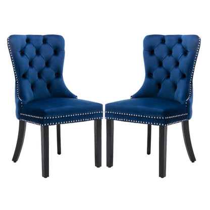 8x Velvet Dining Chairs Upholstered Tufted Kithcen Chair with Solid Wood Legs Stud Trim and Ring-Blue - Cosy Abode