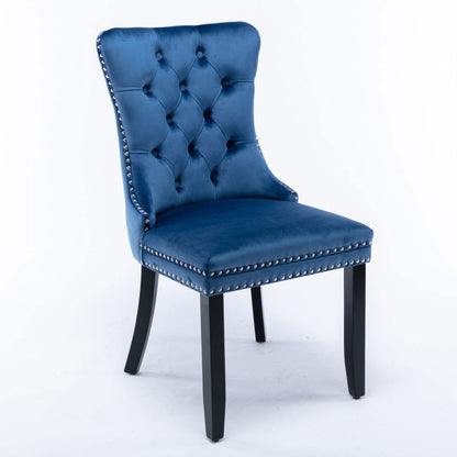 8x Velvet Dining Chairs Upholstered Tufted Kithcen Chair with Solid Wood Legs Stud Trim and Ring-Blue - Cosy Abode