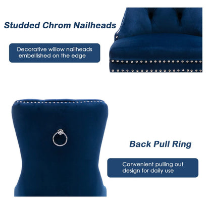 8x Velvet Dining Chairs Upholstered Tufted Kithcen Chair with Solid Wood Legs Stud Trim and Ring-Blue - Cosy Abode