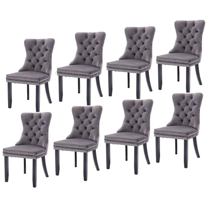 8x Velvet Dining Chairs Upholstered Tufted Kithcen Chair with Solid Wood Legs Stud Trim and Ring-Gray - Cosy Abode
