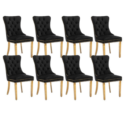 8x Velvet Dining Chairs with Golden Metal Legs-Black - Cosy Abode