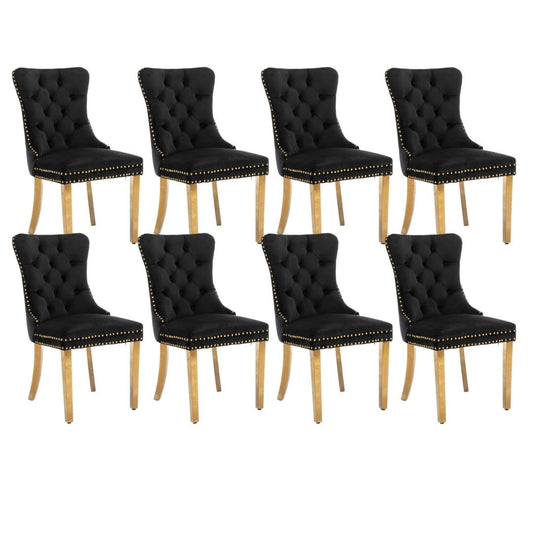 8x Velvet Dining Chairs with Golden Metal Legs-Black - Cosy Abode