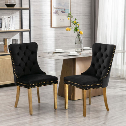 8x Velvet Dining Chairs with Golden Metal Legs-Black - Cosy Abode