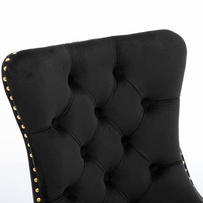 8x Velvet Dining Chairs with Golden Metal Legs-Black - Cosy Abode