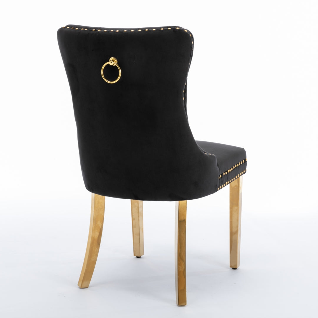 8x Velvet Dining Chairs with Golden Metal Legs-Black - Cosy Abode