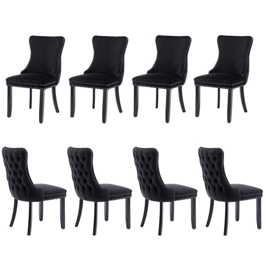 8x Velvet Upholstered Dining Chairs Tufted Wingback Side Chair with Studs Trim Solid Wood Legs for Kitchen - Cosy Abode