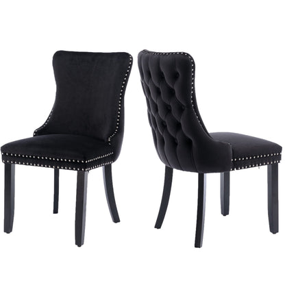 8x Velvet Upholstered Dining Chairs Tufted Wingback Side Chair with Studs Trim Solid Wood Legs for Kitchen - Cosy Abode