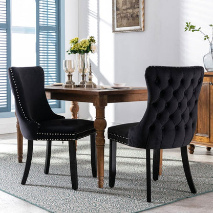 8x Velvet Upholstered Dining Chairs Tufted Wingback Side Chair with Studs Trim Solid Wood Legs for Kitchen - Cosy Abode