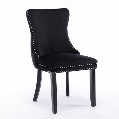 8x Velvet Upholstered Dining Chairs Tufted Wingback Side Chair with Studs Trim Solid Wood Legs for Kitchen - Cosy Abode
