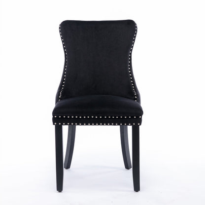 8x Velvet Upholstered Dining Chairs Tufted Wingback Side Chair with Studs Trim Solid Wood Legs for Kitchen - Cosy Abode