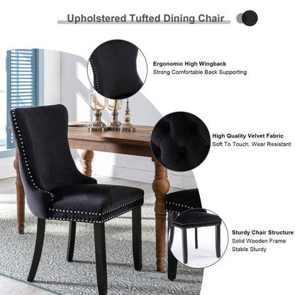8x Velvet Upholstered Dining Chairs Tufted Wingback Side Chair with Studs Trim Solid Wood Legs for Kitchen - Cosy Abode