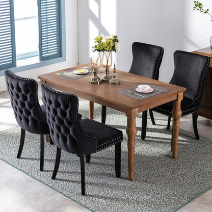 8x Velvet Upholstered Dining Chairs Tufted Wingback Side Chair with Studs Trim Solid Wood Legs for Kitchen - Cosy Abode