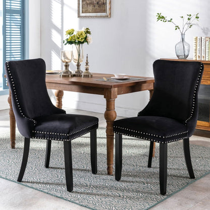 8x Velvet Upholstered Dining Chairs Tufted Wingback Side Chair with Studs Trim Solid Wood Legs for Kitchen - Cosy Abode