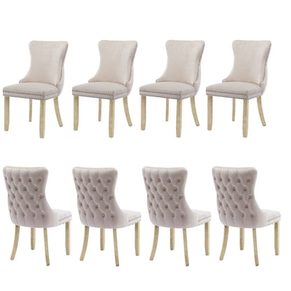 8x Velvet Upholstered Dining Chairs Tufted Wingback Side Chair with Studs Trim Solid Wood Legs for Kitchen - Cosy Abode