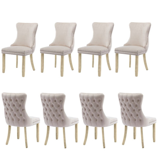 8x Velvet Upholstered Dining Chairs Tufted Wingback Side Chair with Studs Trim Solid Wood Legs for Kitchen - Cosy Abode