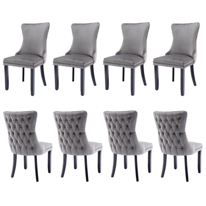 8x Velvet Upholstered Dining Chairs Tufted Wingback Side Chair with Studs Trim Solid Wood Legs for Kitchen - Cosy Abode