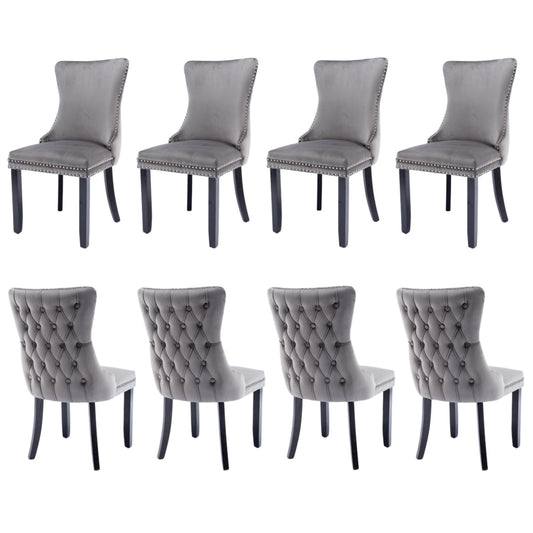 8x Velvet Upholstered Dining Chairs Tufted Wingback Side Chair with Studs Trim Solid Wood Legs for Kitchen - Cosy Abode