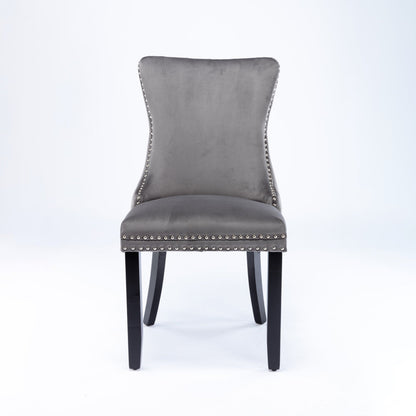 8x Velvet Upholstered Dining Chairs Tufted Wingback Side Chair with Studs Trim Solid Wood Legs for Kitchen - Cosy Abode