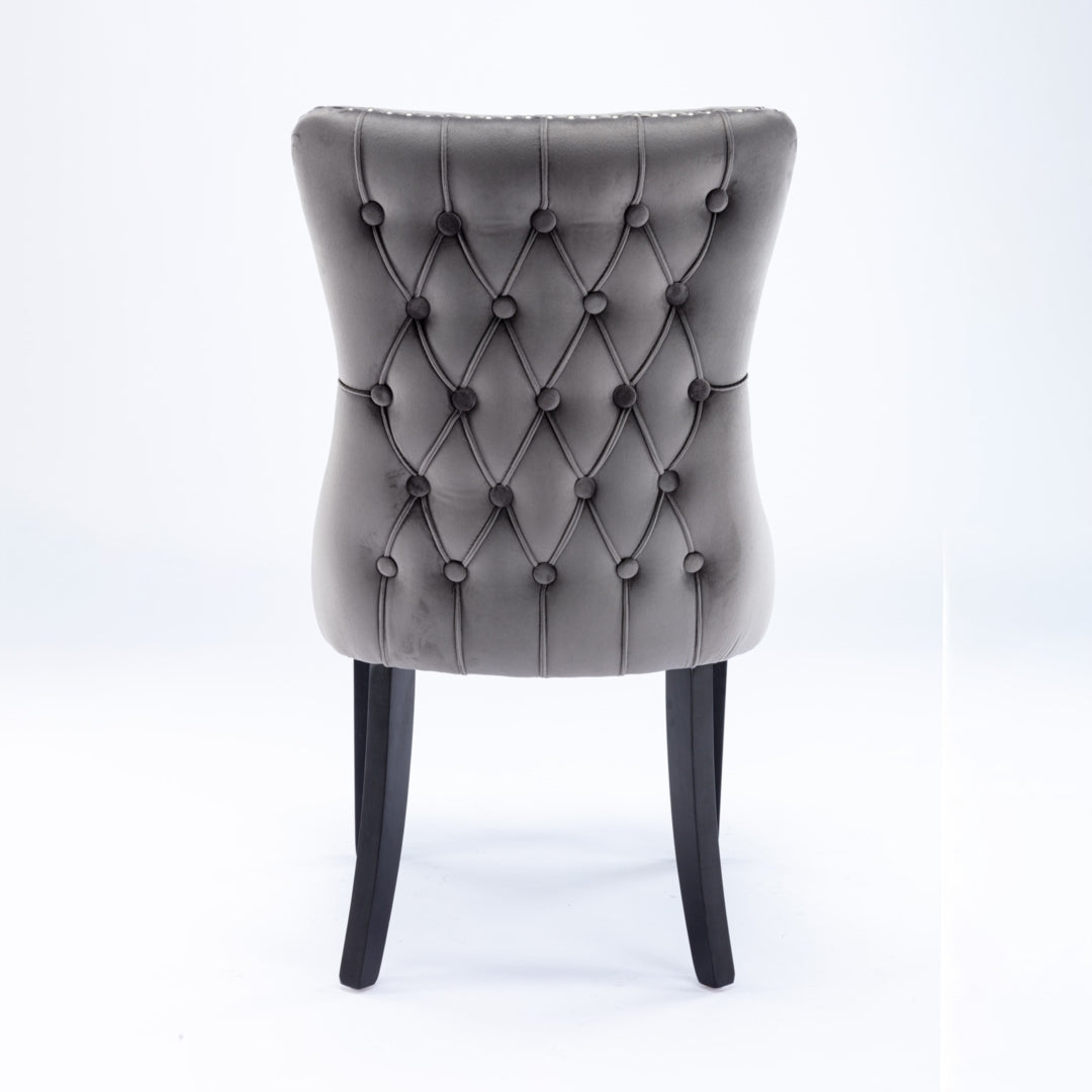 8x Velvet Upholstered Dining Chairs Tufted Wingback Side Chair with Studs Trim Solid Wood Legs for Kitchen - Cosy Abode