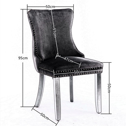 8x Velvet Upholstered Dining Chairs Tufted Wingback Side Chair with Studs Trim Solid Wood Legs for Kitchen - Cosy Abode