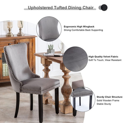 8x Velvet Upholstered Dining Chairs Tufted Wingback Side Chair with Studs Trim Solid Wood Legs for Kitchen - Cosy Abode