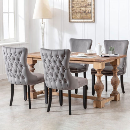 8x Velvet Upholstered Dining Chairs Tufted Wingback Side Chair with Studs Trim Solid Wood Legs for Kitchen - Cosy Abode