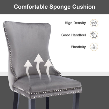 8x Velvet Upholstered Dining Chairs Tufted Wingback Side Chair with Studs Trim Solid Wood Legs for Kitchen - Cosy Abode