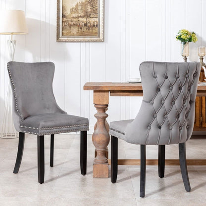 8x Velvet Upholstered Dining Chairs Tufted Wingback Side Chair with Studs Trim Solid Wood Legs for Kitchen - Cosy Abode