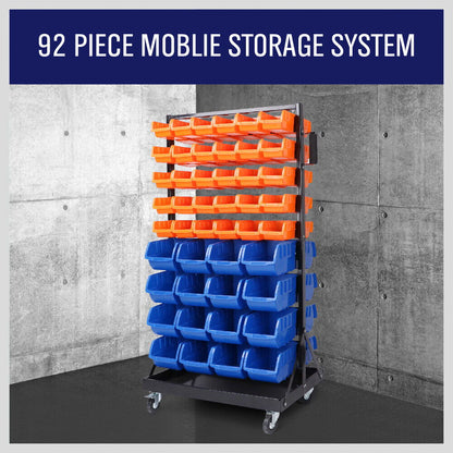 92-Piece Bin Mobile Garage Storage Bin Rack Heavy-Duty Tool Organizer with Swivel Wheels - Cosy Abode