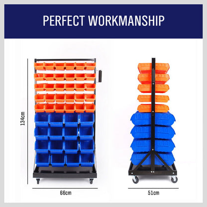 92-Piece Bin Mobile Garage Storage Bin Rack Heavy-Duty Tool Organizer with Swivel Wheels - Cosy Abode