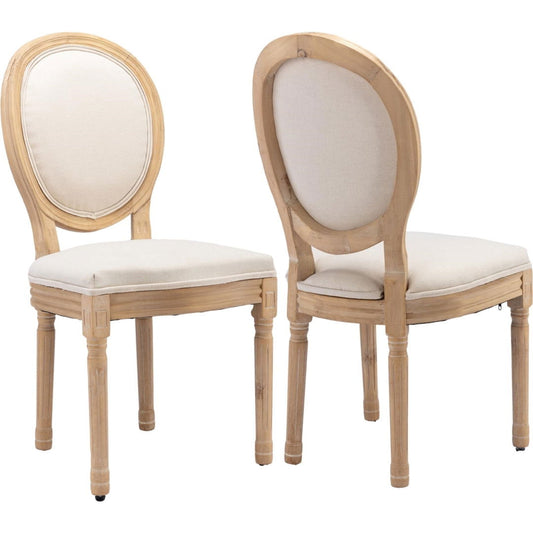 AADEN 2x Linen Dining Chairs with Solid Wood Legs- Beige - Cosy Abode