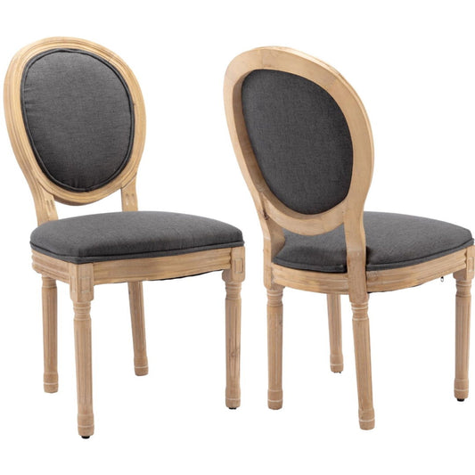 AADEN 2x Linen Dining Chairs with Solid Wood Legs- Grey - Cosy Abode