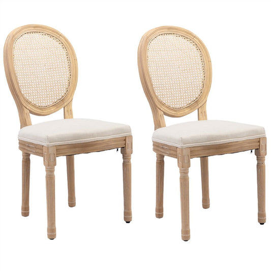 AADEN 2x Rattan Dining Chairs with Solid Wood Legs- Beige - Cosy Abode
