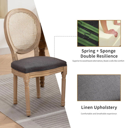 AADEN 2x Rattan Dining Chairs with Solid Wood Legs- Grey - Cosy Abode