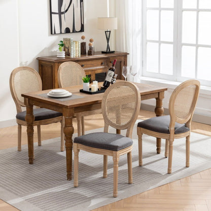 AADEN 2x Rattan Dining Chairs with Solid Wood Legs- Grey - Cosy Abode