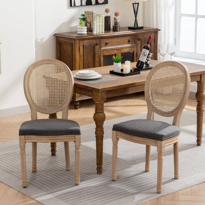 AADEN 2x Rattan Dining Chairs with Solid Wood Legs- Grey - Cosy Abode
