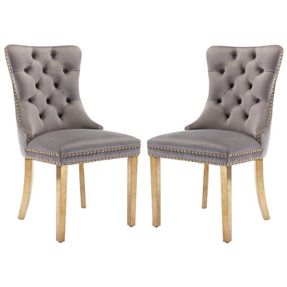 AADEN 2x Velvet Dining Chairs with Golden Metal Legs-Black - Cosy Abode