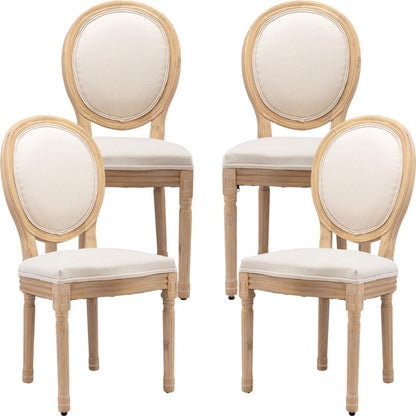 AADEN 4x Linen Dining Chairs with Solid Wood Legs- Beige - Cosy Abode