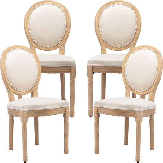 AADEN 4x Linen Dining Chairs with Solid Wood Legs- Beige - Cosy Abode