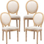 AADEN 4x Linen Dining Chairs with Solid Wood Legs- Beige - Cosy Abode