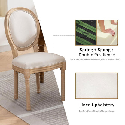 AADEN 4x Linen Dining Chairs with Solid Wood Legs- Beige - Cosy Abode