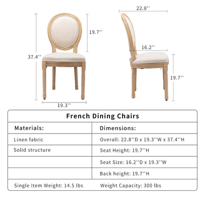 AADEN 4x Linen Dining Chairs with Solid Wood Legs- Beige - Cosy Abode