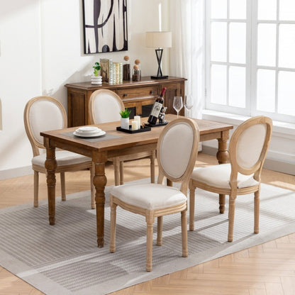 AADEN 4x Linen Dining Chairs with Solid Wood Legs- Beige - Cosy Abode