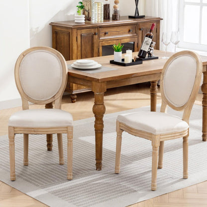 AADEN 4x Linen Dining Chairs with Solid Wood Legs- Beige - Cosy Abode