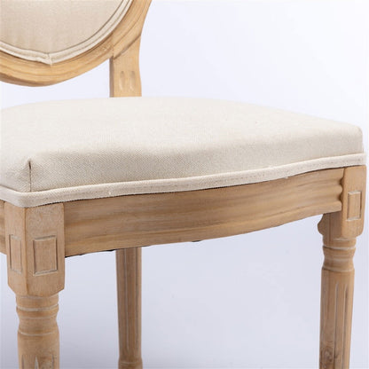 AADEN 4x Linen Dining Chairs with Solid Wood Legs- Beige - Cosy Abode