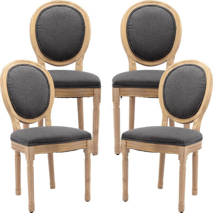 AADEN 4x Linen Dining Chairs with Solid Wood Legs- Grey - Cosy Abode