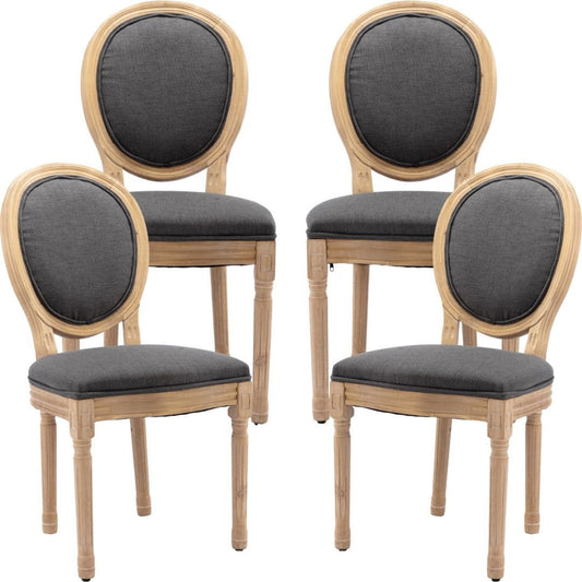 AADEN 4x Linen Dining Chairs with Solid Wood Legs- Grey - Cosy Abode